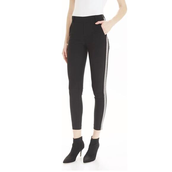 ILTM Women’s Small Black “The Gwyneth” Tuxedo Pants Gold Stripe Ankle Skinny NWT - Picture 1 of 10